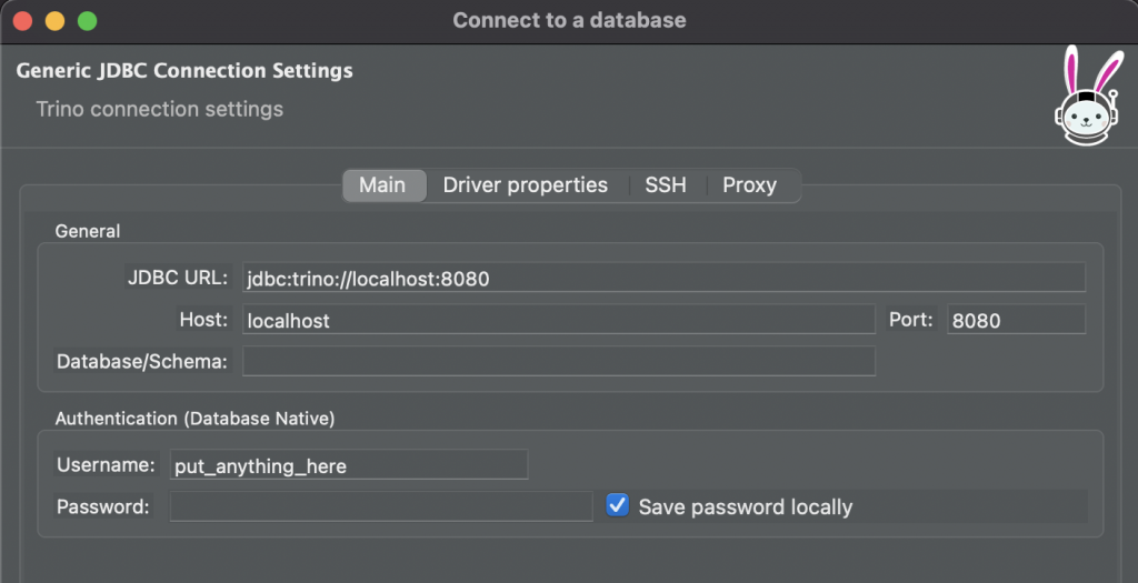 dbeaver trino connection jdbc details