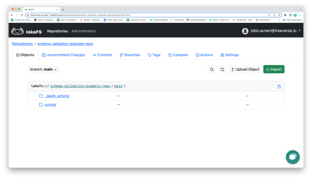 Directory structure within the lakeFS UI