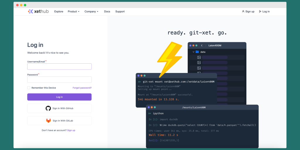 XetHub homepage screenshot